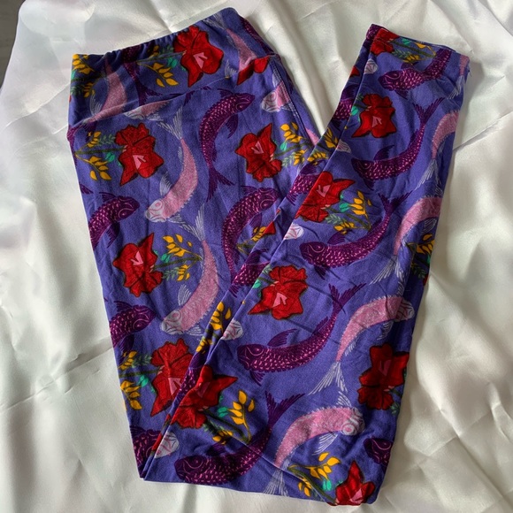 LuLaRoe Tc Leggings - Purple Fish Print - Picture 1 of 1